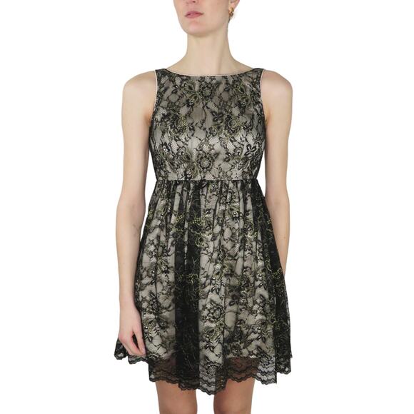 Jessica Simpson Black & Gold Lace A-Line Mini Dress Formal Size 2 - Picture 2 of 7